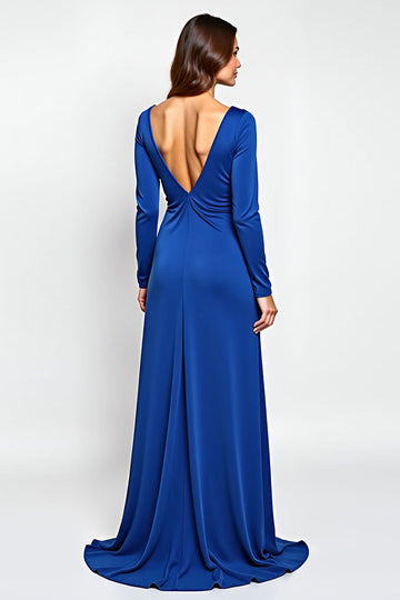 Royal Blue Sheath Scoop Long Sleeves Mother of the Bride Dress with Flowers